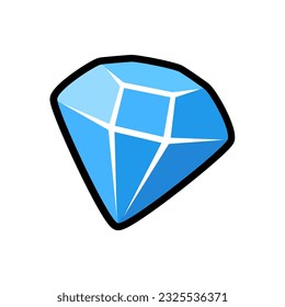 Isolated flat 3d diamond gem icon for game, interface, sticker, app. The sign in a cartoon style for match 3 or hyper casual. The sprite can be used like a craft element in hyper casual mobile game