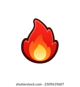 Isolated flat 3d fire icon for game, interface, sticker, app. The sign in a cartoon style for match 3, arcade, rpg. The flame sprite for craft element in hyper casual mobile game