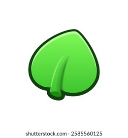 Isolated flat 3d green leaf icon for game, interface, sticker, app. The sign in a cartoon style for match 3, arcade, rpg. The plant sprite for craft element in hyper casual mobile game