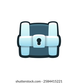 Isolated flat 3d iron chest icon for game, interface, sticker, app. The sign in a cartoon style for match 3, arcade, rpg. The loot box sprite for craft element in hyper casual mobile game