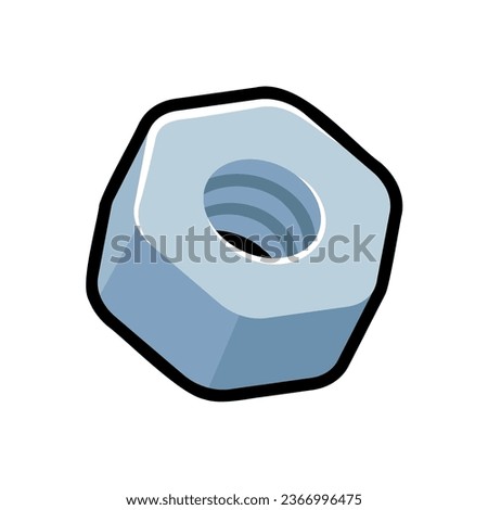 Isolated flat 3d metal nut icon for game, interface, sticker, app. The sign in a cartoon style for match 3, arcade, rpg. The sprite for craft element in hyper casual mobile game