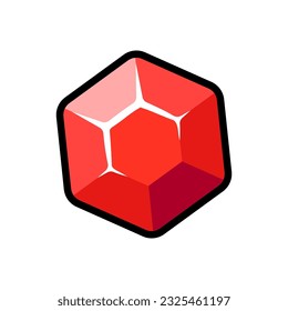 Isolated flat 3d ruby icon for game, interface, sticker, app. The sign in a cartoon style for match 3, arcade, rpg. The sprite for craft element in hyper casual mobile game