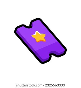 Isolated flat 3d ticket icon for game, interface, sticker, app. The sign in a cartoon style for match 3, arcade, rpg. The sprite for craft element in hyper casual mobile game