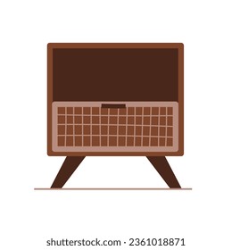 La mesita de noche plana está aislada y presenta un diseño clásico de la frente. Elementos de mobiliario.