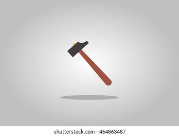 Isolated flat black head hammer brown handle vector. Hammer tool
