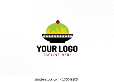 Plantilla de logotipo de tazón plano aislado para su negocio, restaurante, cancha de comida, puesto de comida, fideos de ramen, tazón de arroz y muchos más
