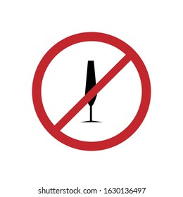 Isolated flat color wine icon. Vector design of the prohibition of alcohol consumption. Single beverage inside a red circle.