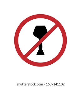Isolated flat color wine icon. Vector design of the prohibition of alcohol consumption. Single beverage inside a red circle.