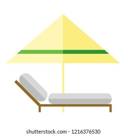 Isolated Flat design beach bed with umbrella icon on white background.