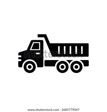 Isolated flat design of a black truck on transparent background. The truck has six wheels and a container-style bed.