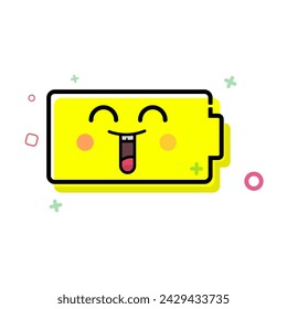 Diseño plano aislado icono amarillo feliz de buena batería, energía, electricidad, célula, carga