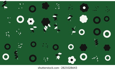 Isolated flat design illustration of a green circuit board with various electronic components and connectors on a white background