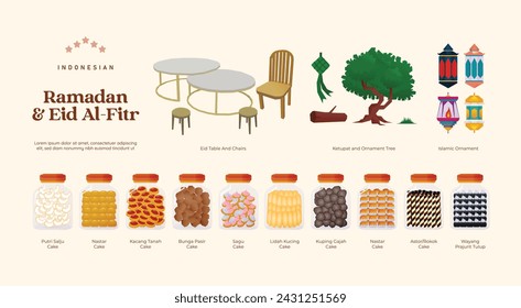 Isolated flat design Indonesian traditional cake eid al fitr and ramadan ornament illustration