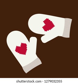 Isolated flat design mittens with red heart vector illustration 