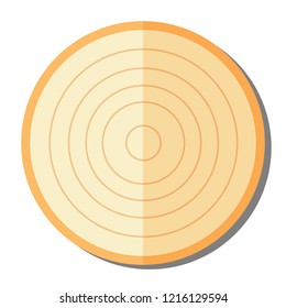 Isolated Flat design onion sliced in half with shadow on white background.