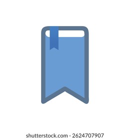 Isolated flat design style bookmark icon. Features blue bookmark with ribbon on a White Background.