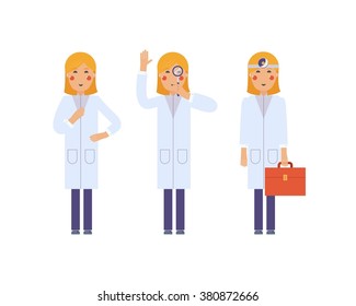 Isolated flat doctor character design with Medical Icons Set. medicine background with eyesight testing doctor. Design elements - vector illustration
