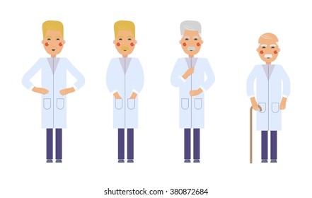 Isolated flat doctor character design with Medical Icons Set. medicine background with eyesight testing doctor. Design elements - vector illustration