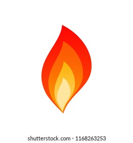 Isolated flat flare flames vector illustration. Hot blaze bonfire with red, orange and yellow fire flame layers isolated on white background for flammable danger sign or burning gas energy logo