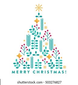Isolated flat geometric vector christmas tree for your greeting card / invitation