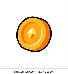 Isolated flat gold coin icon for game, interface, sticker, app. The sign in a cartoon style for match 3. The sprite can be used like a craft element in hyper casual mobile game