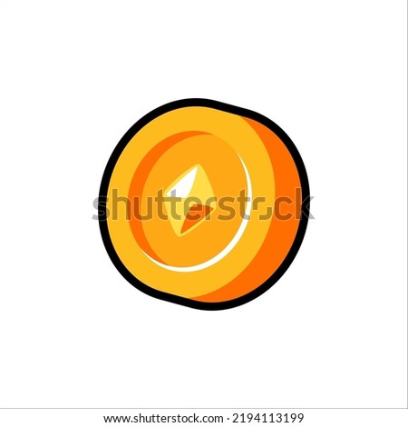 Isolated flat gold coin icon for game, interface, sticker, app. The sign in a cartoon style for match 3. The sprite can be used like a craft element in hyper casual mobile game
