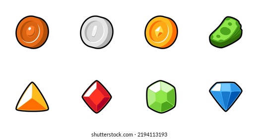 Iconos aislados de recogida de dinero plano para juegos, interfaz, sticker, aplicación. El cartel en un estilo de caricatura para el partido 3. El espíritu se puede usar como un elemento artesanal en un juego móvil hiper casual