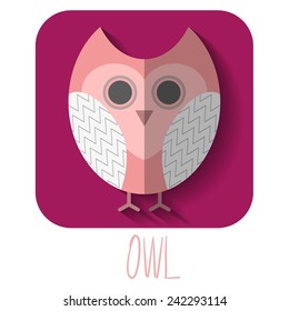 Isolated flat owl icon on purple background