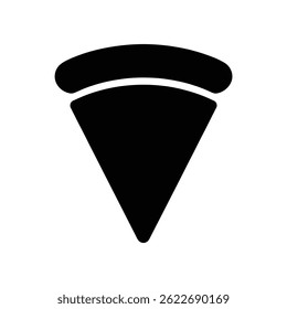 Isolated flat pizza slice icon on transparent background. A simple, symmetrical triangular form for use in restaurant menus, signage, or logo design.