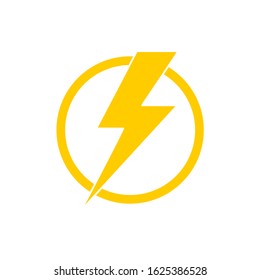Isolated flat power icon vector. Lightning, electric power vector logo design element. Energy and thunder electricity symbol concept. Flash bolt sign in the circle. Flash vector emblem template. Power
