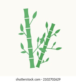 Isolated flat simple green bamboo element silhouette. Two branches of Asian bamboo with leaves. Vector illustration EPS