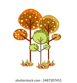 Isolated Flat Simple Vector Illustration of green, orange Cartoon Trees on a White Background.  illustration is for use in web design, mobile apps, digital presentations, print materials
