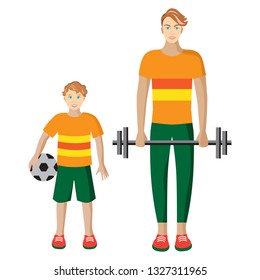 isolated flat sportive man and boy on white background