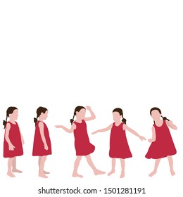  isolated, flat style child, little girls, group