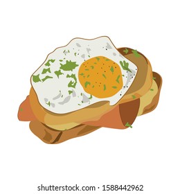 Isolated flat style French foods : Croque madame on white background clip art, cartoon