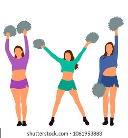  isolated, flat style, icon team of girls cheerleaders, sports, cheerleading, team