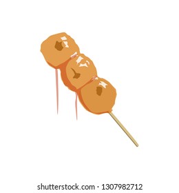 Isolated flat style japanese foods : Mitarashi dango or Japanese dumpling on white background clip art, cartoon