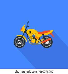 Isolated flat style motorcycle vector illustration on blue background, bike icon