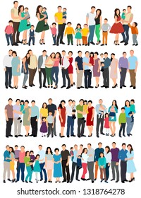  isolated, flat style, people without faces, family, parents and children, set