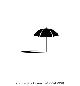 Isolated flat vector of a classic umbrella in solid black with its shadow. A simple and elegant design element.