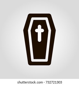 Isolated flat vector coffin with cross on it