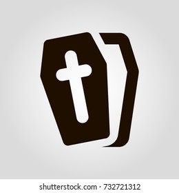 Isolated flat vector coffin with cross on it