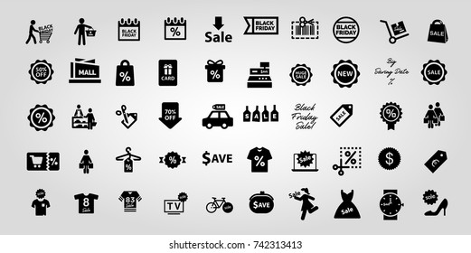Isolated flat vector icons for shopping, holidays as Black Friday or Christmas