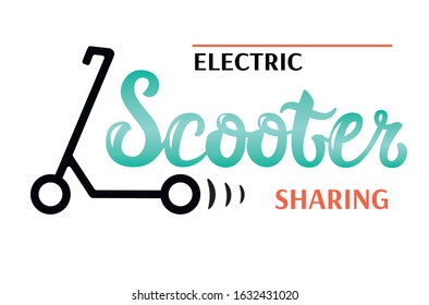 Isolated flat vector illustration of lettering word scooter. Handwritten callygraphy logo and label for sharing and rental service. typography poster. Pattern for flyer, leaflet, certificate.
