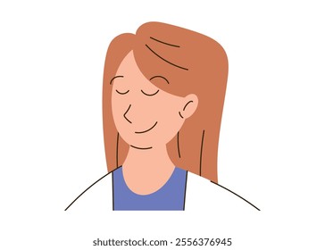 Isolated flat vector illustration, portrait of a cheerful female scientist or healthcare worker in lab coat. Woman doctor, Medical, educational, or professional themes.