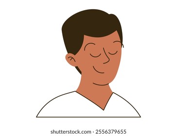 Isolated flat vector illustration, portrait of a smiling healthcare professional, man doctor, eyes closed, calmness and confidence.