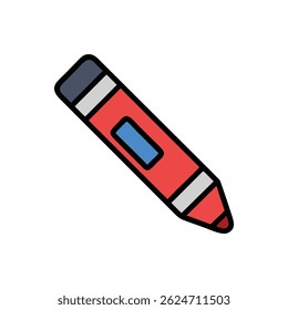 Isolated flat vector illustration of a red pencil with blue accent. Modern style isolated on a White Background.