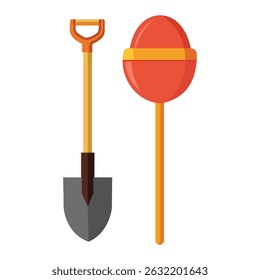 Isolated flat vector illustration of a shovel and lollipop on a white background. Perfect for design elements and creative projects.