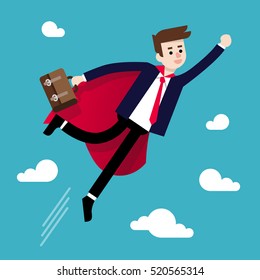 Isolated flat vector illustration of successful businessman flying up like superman. Concept business vector illustration