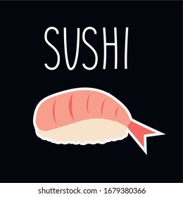 Isolated flat vector illustration of sushi set. Logo and label for sushi restaurant. Bacground for sushi bar menu. Sushi delivery packaging. Pattern for flyer, leaflet, sertificate, pricelist. Icon